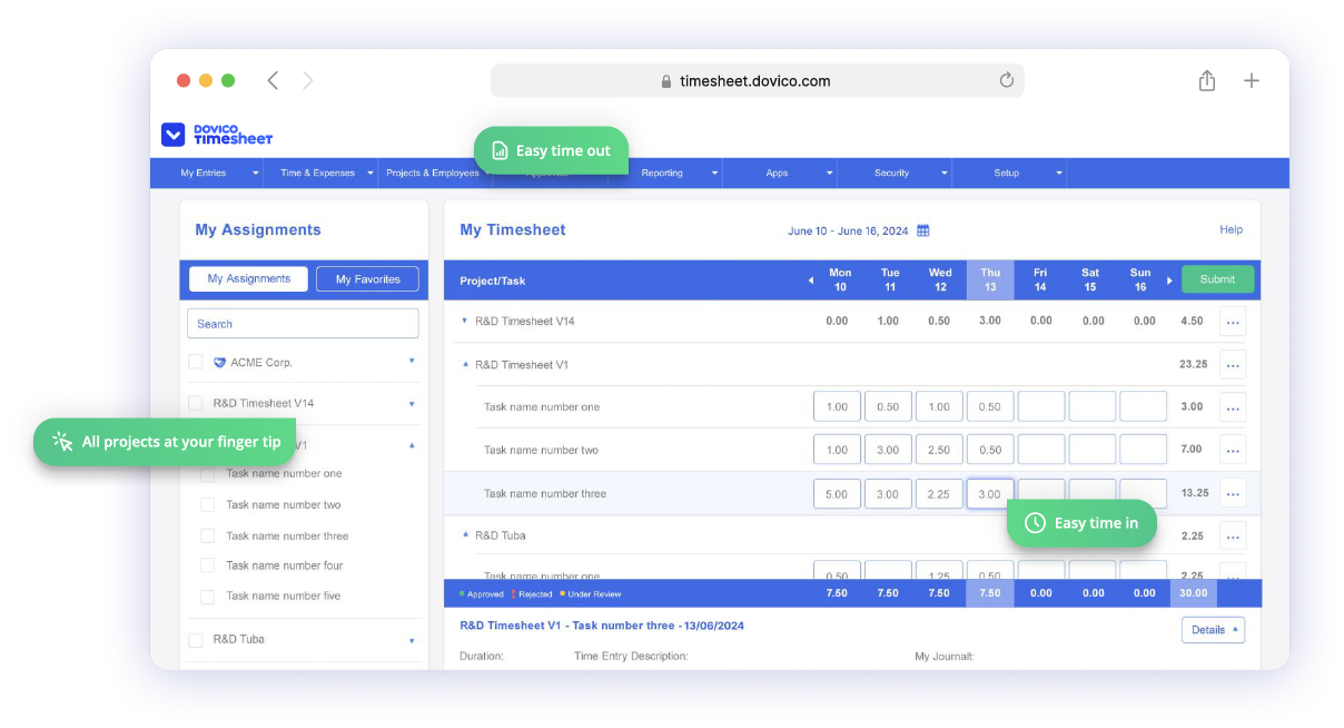 Timesheet app screenshot
