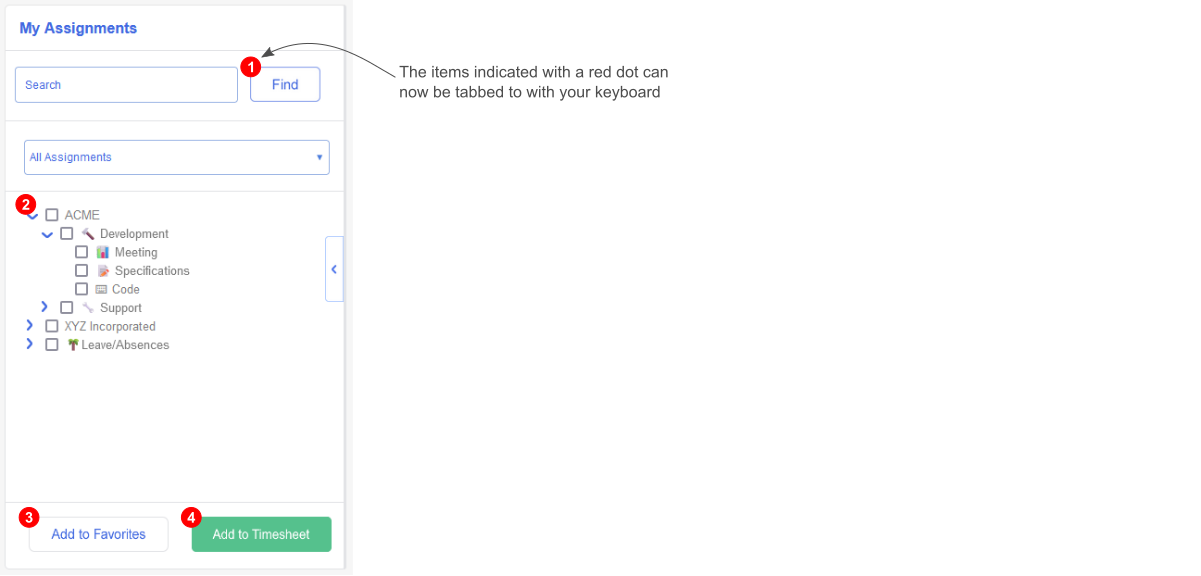 Image indicating some of the areas where it's now possible to tab to using the keyboard.