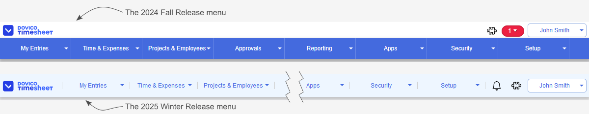 With the Dovico Timesheet Winter Release we've reduced the menu bar to a single line and reduced its color so that it doesn't compete for your attention with the view.