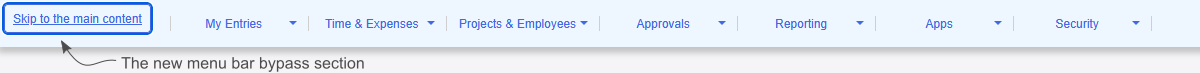 An image showing the new bypass section that appears on the menu bar when you tab the first time after navigating to a view.
