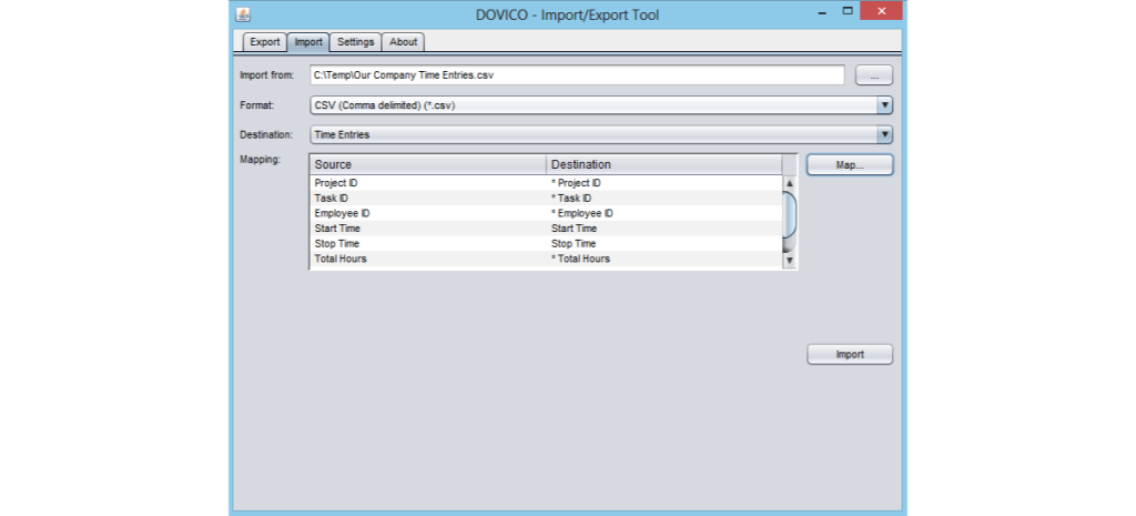 An image showing the existing Import/Export tool